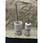 MARBLE SOAP DISPENSER AND TOILET BRUSH HOLDER WITH SILVER TRIMMINGS